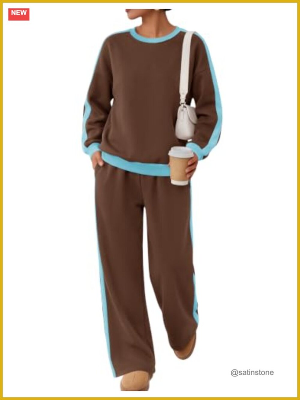 2 Piece Sweat Lounge Set Fleece Lined Oversized Crewneck Wide Leg Sweatpants